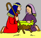 Dibujo Adoran al niño Jesús pintado por maria