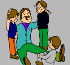 Dibujo Papa con sus 3 hijos pintado por ailen