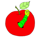 Dibujo Manzana con gusano pintado por gusanillo