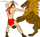 Dibujo Gladiador contra león pintado por eho