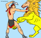 Dibujo Gladiador contra león pintado por benjamin
