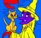 Dibujo Bruja y gato pintado por piolin