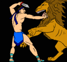 Dibujo Gladiador contra león pintado por Ana