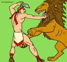 Dibujo Gladiador contra león pintado por asor