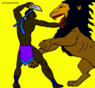 Dibujo Gladiador contra león pintado por drakkomoon