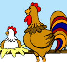 Dibujo Gallo y gallina pintado por yoli