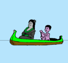 Dibujo Madre e hijo en canoa pintado por IVAN