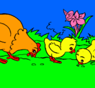 Dibujo Gallina y pollitos pintado por alejandra