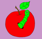 Dibujo Manzana con gusano pintado por alexa
