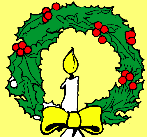 Corona de navidad y una vela