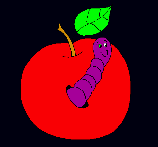 Dibujo Manzana con gusano pintado por aroa