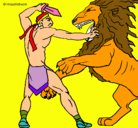 Dibujo Gladiador contra león pintado por helena