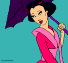 Dibujo Geisha con paraguas pintado por Aribravo