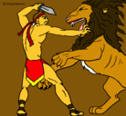 Dibujo Gladiador contra león pintado por jorrr