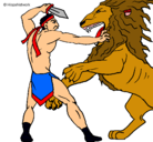 Dibujo Gladiador contra león pintado por r