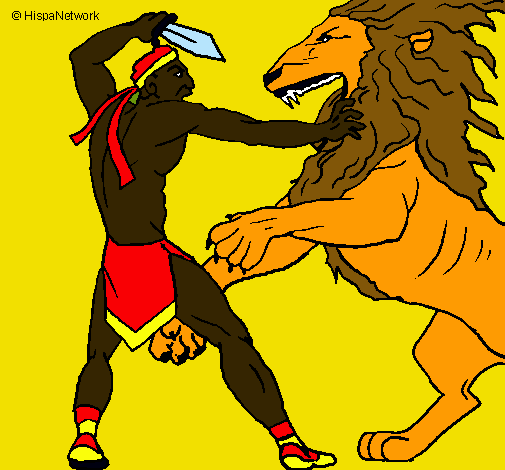 Dibujo Gladiador contra león pintado por junior