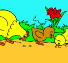 Dibujo Gallina y pollitos pintado por ana