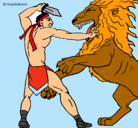 Dibujo Gladiador contra león pintado por Brigitte