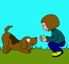 Dibujo Niña y perro jugando pintado por popo