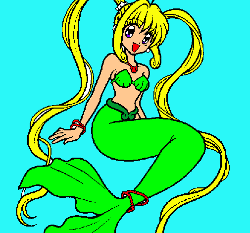 Dibujo Sirena con perlas pintado por blum