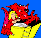 Dibujo Dragón, chica y libro pintado por angel