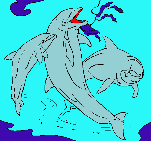 Dibujo Delfines jugando pintado por amonio