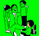 Dibujo Papa con sus 3 hijos pintado por verde