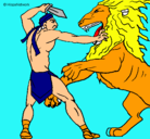 Dibujo Gladiador contra león pintado por kebin
