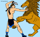 Dibujo Gladiador contra león pintado por naty