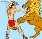 Dibujo Gladiador contra león pintado por jd