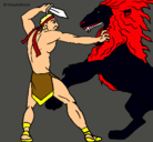 Dibujo Gladiador contra león pintado por narciso
