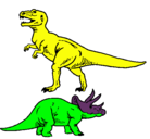 Dibujo Triceratops y tiranosaurios rex pintado por bruno