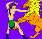 Dibujo Gladiador contra león pintado por merles
