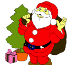 Dibujo Santa Claus y un árbol de navidad pintado por papa noel