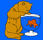 Dibujo Gato mirando al pez pintado por mario