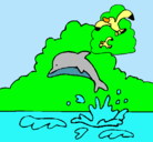 Dibujo Delfín y gaviota pintado por Ainhoa y  Marti