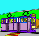 Dibujo Tranvía con pasajeros pintado por azul