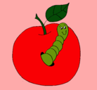 Dibujo Manzana con gusano pintado por loli