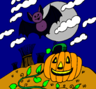 Dibujo Paisaje de Halloween pintado por calabaza