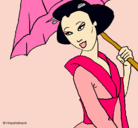 Dibujo Geisha con paraguas pintado por andrada