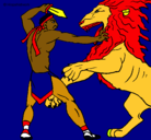Dibujo Gladiador contra león pintado por adrian