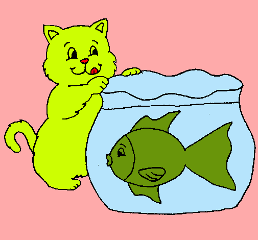 Dibujo Gato y pez pintado por amalia