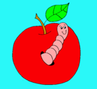 Dibujo Manzana con gusano pintado por nahuel