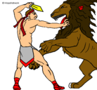 Dibujo Gladiador contra león pintado por ALFONSO