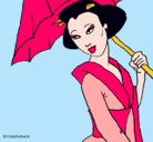 Dibujo Geisha con paraguas pintado por SuperStar