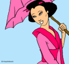 Dibujo Geisha con paraguas pintado por love