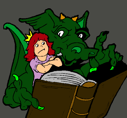 Dragón, chica y libro