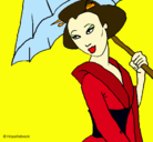 Dibujo Geisha con paraguas pintado por anna