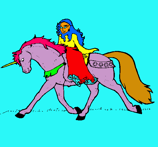 Dibujo Princesa en unicornio pintado por junior