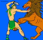 Dibujo Gladiador contra león pintado por chicho